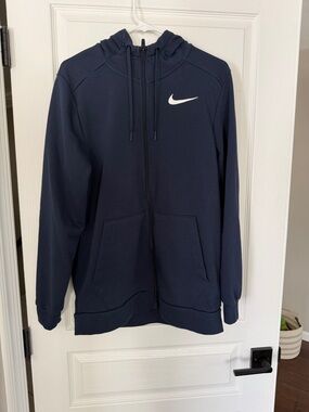 Nike Dri-Fit Navy Zip-Up Hoodie with White Swoosh